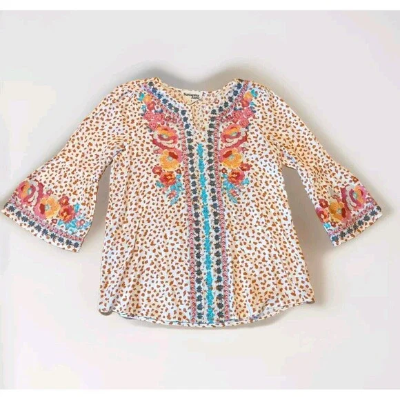 Savanna Jane Top Womens Small Floral Embroidered Boho Cottagecore - Picture 2 of 8